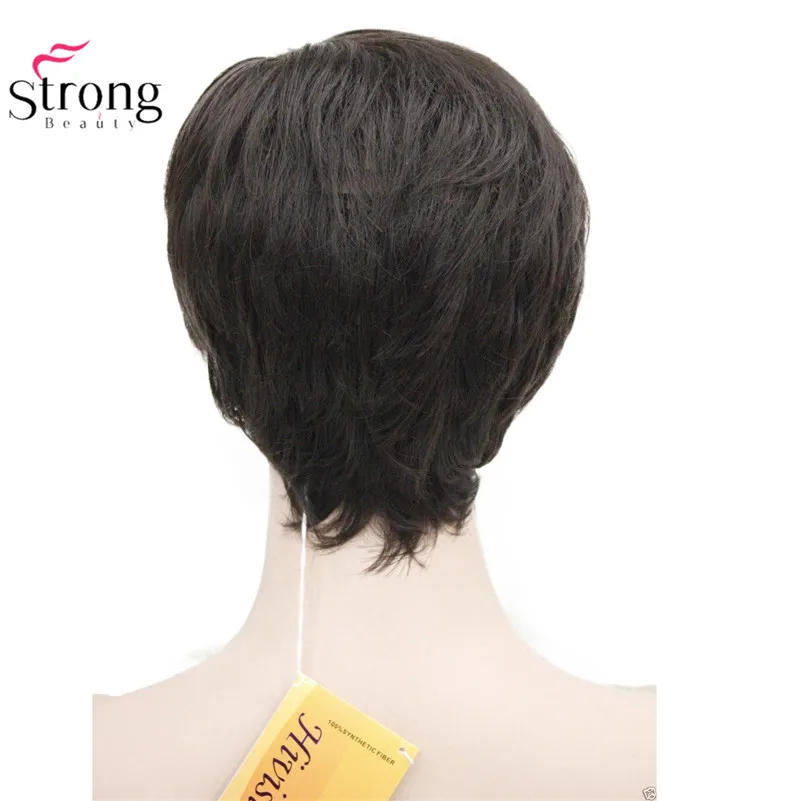 StrongBeauty Короткий прямой парик темный коричневый женский синтетические волосы полный парик