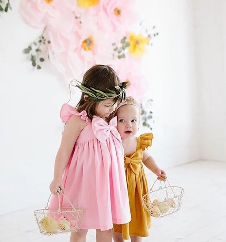 Baby Girls Dress Pink/yellow Toddler Backless Lace Bow Princess Dresses Tutu Party Wedding Birthday for Easter | Детская одежда и