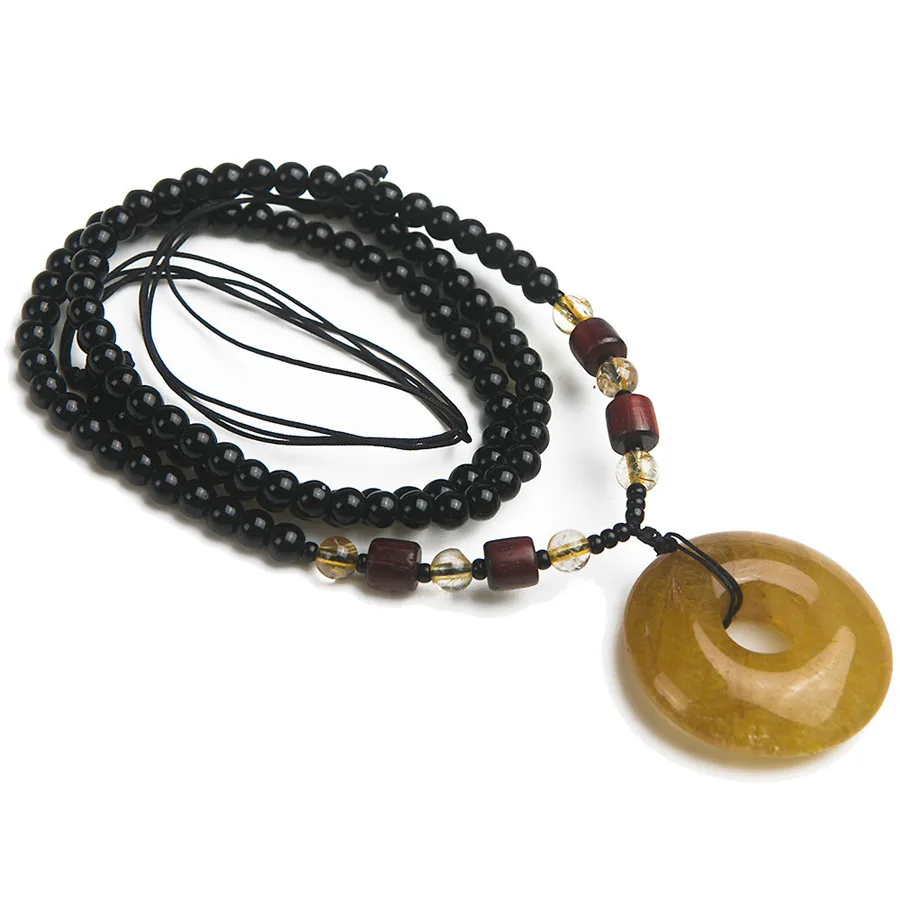 Подлинное натуральное золото Rutilated кварца кристалл круглый кулон ожерелье