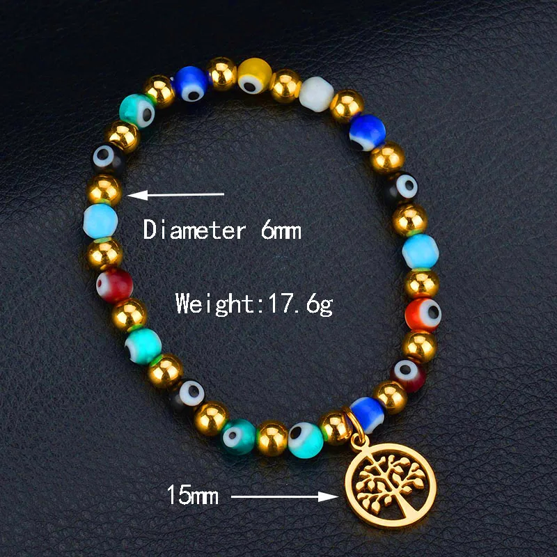 ELSEMODE Amulet Tree Life Blue Eye of Medusa 316L браслет из нержавеющей стали с бусинами Унисекс На