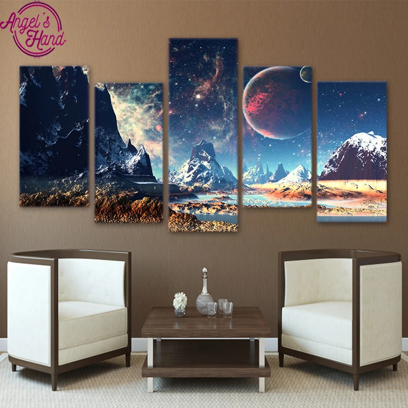

5d DIY Diamond Painting planet snow lake Cross Stitch Kits Full Diamond Embroidery 3D Diamond Mosaic Needlework 5 pcs