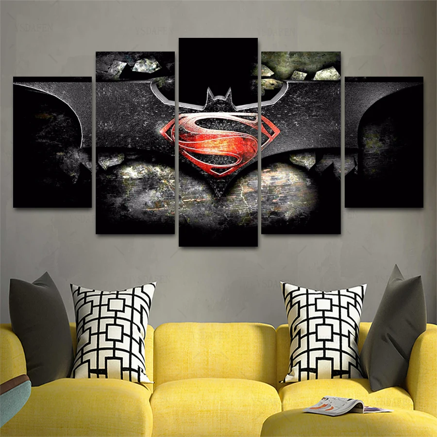 Прямая поставка HD 5 Панель Холст Искусство DC логотип смешанный Супермен картина с
