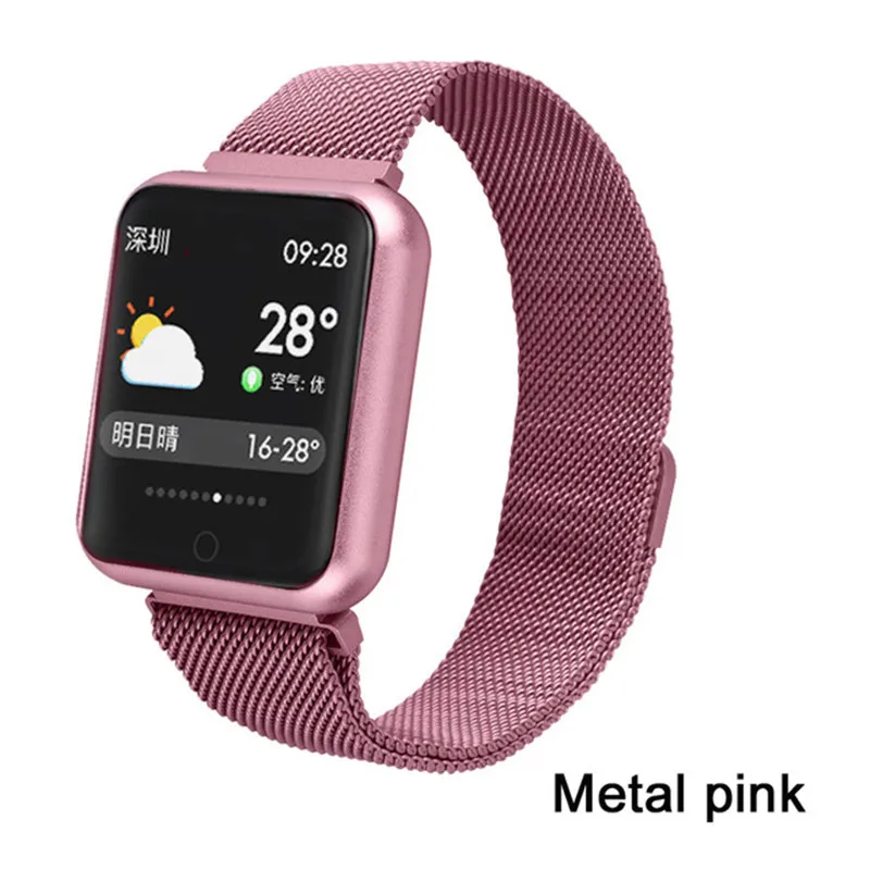 Pink Steel Strap P68 смарт-браслет мульти-спортивный браслет IP68 Водонепроницаемый фитнес-трекер пульсометр Смарт-часы для мужчин и женщин - Цвет: Pink Steel Strap