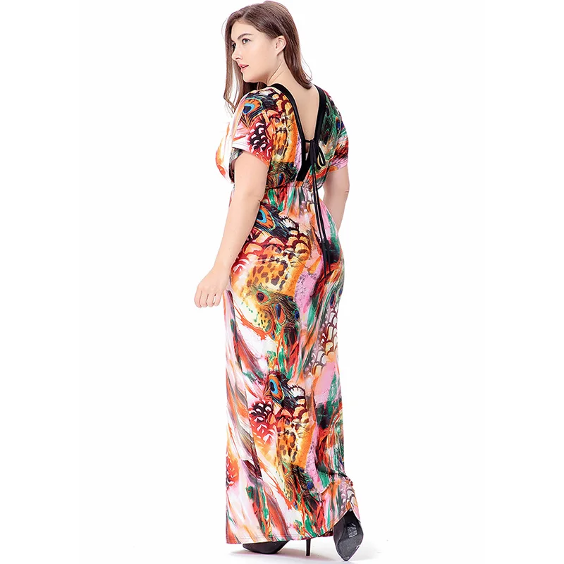 Пляжное платье с принтом длинное большого размера 6XL коротким рукавом и