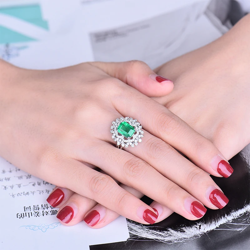 LOVERJEWELRY, женское роскошное обручальное кольцо с натуральным изумрудом, 18 К, белое золото, бриллианты, модные ювелирные изделия для женщин, вечерние кольца