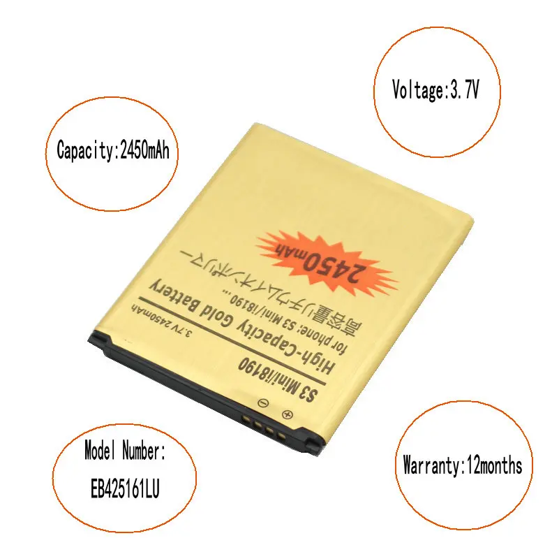ISkyamS 1x2450 мАч EB425161LU золотой аккумулятор для Galaxy S3 SIII MINI I699 S7562 S9920 I8190 I8160 S7560 J1 Mini J1Mini
