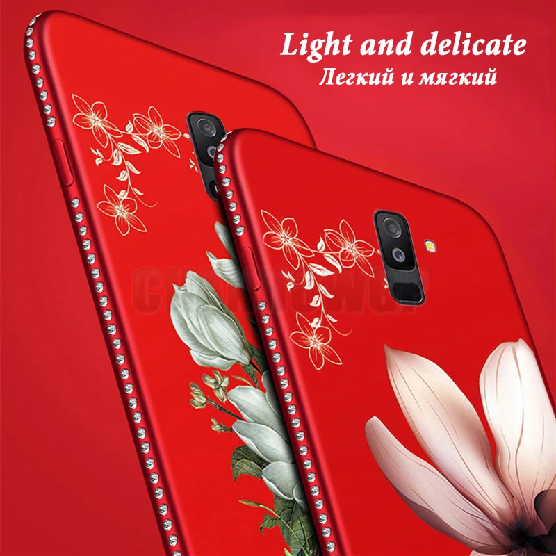 3D с цветочным рисунком и стразами для мягкий чехол для samsung Galaxy A50 A30 A20 A10 A40 A70 A8 A6 J8 J6 J4 плюс Note9 S8 S9 S10 плюс S10e крышка