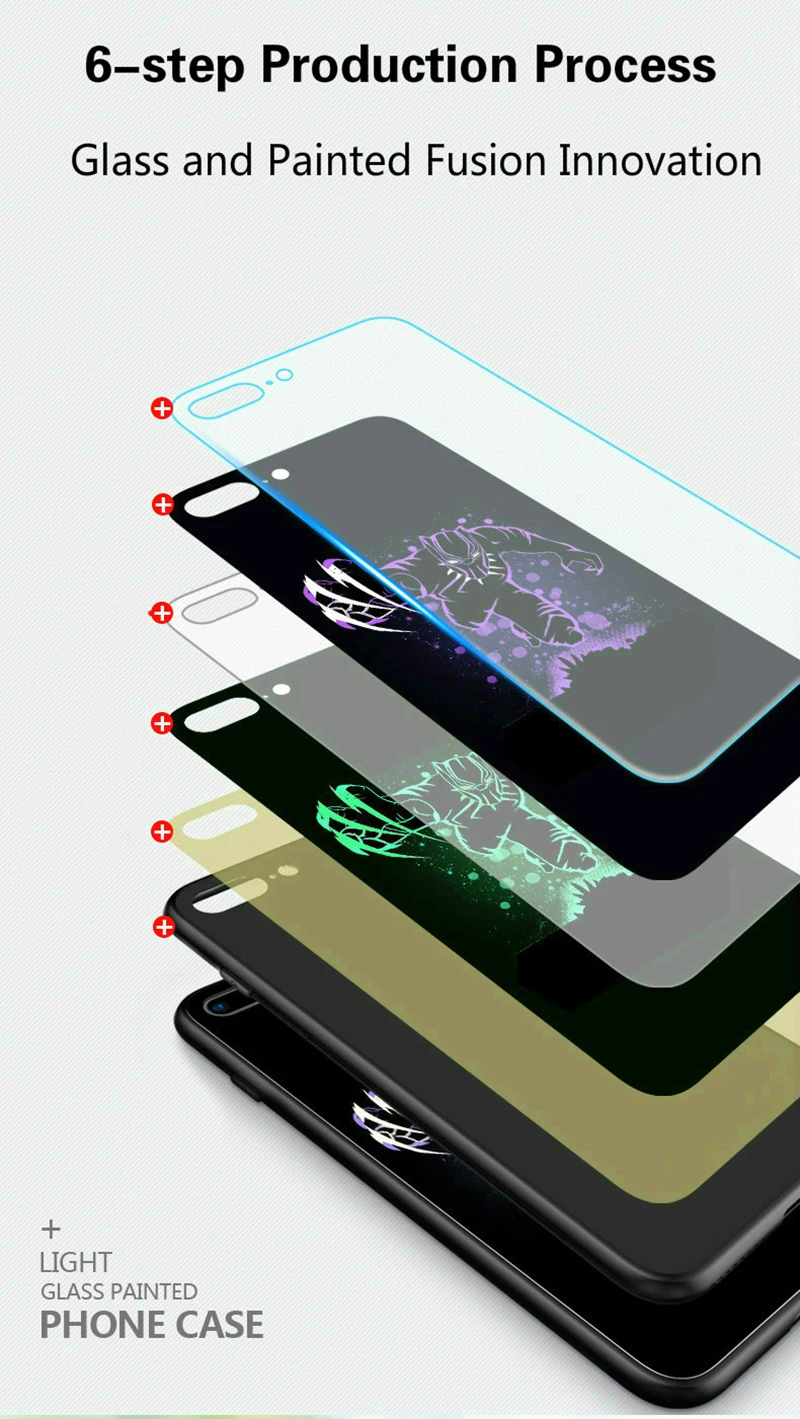 Coque Marvel Мстители Бэтмен Черная пантера Железный человек чехол в виде светящегося стекла для iphone 11 5 5S Se 6S 7 8 Plus X Xs Xr Max задняя крышка