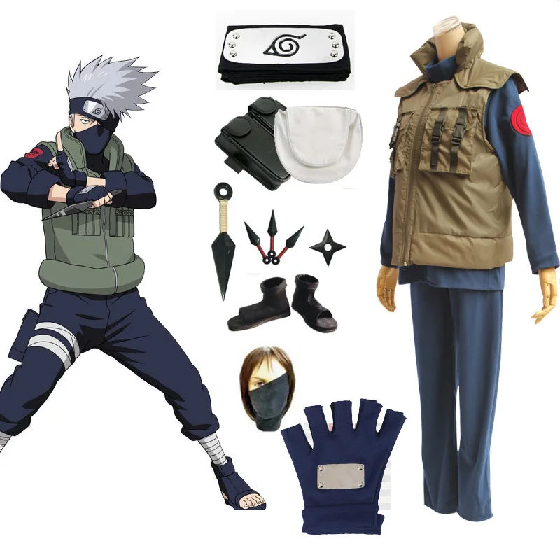 Аниме Наруто; костюмы для косплея; Shippuden Hatake kakahi; роскошный комплект одежды с обувью; оружие для Хэллоуина; вечерние костюмы