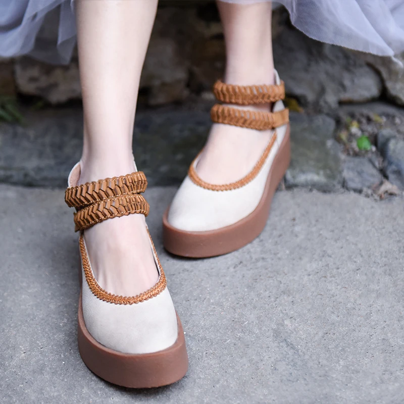 

Artmu Original New Spring Thick Sole Women Shoes Genuine Leather Platform Handmade Hook & Loop Plat Sole Retro Shoes 1616