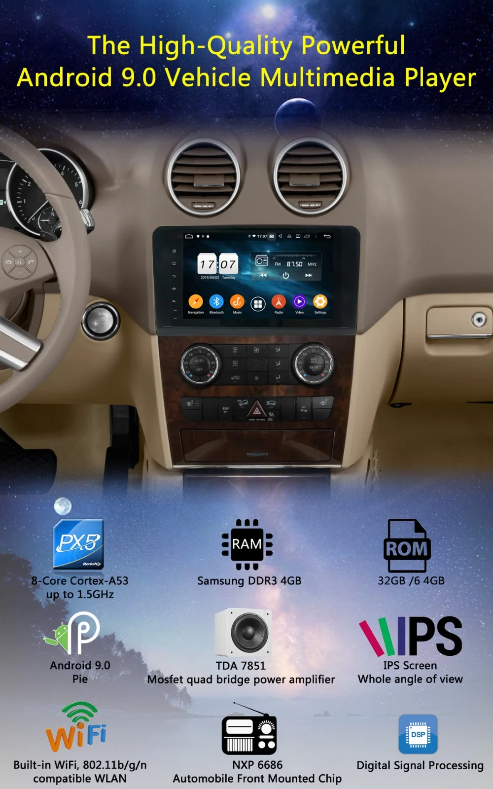 " ips Android 9,0 8Core 4G+ 64G Автомобильный dvd-плеер для Mercedes Benz ML GL Class W164 X164 ML350 ML500 GL350 GL450 GPS стерео радио