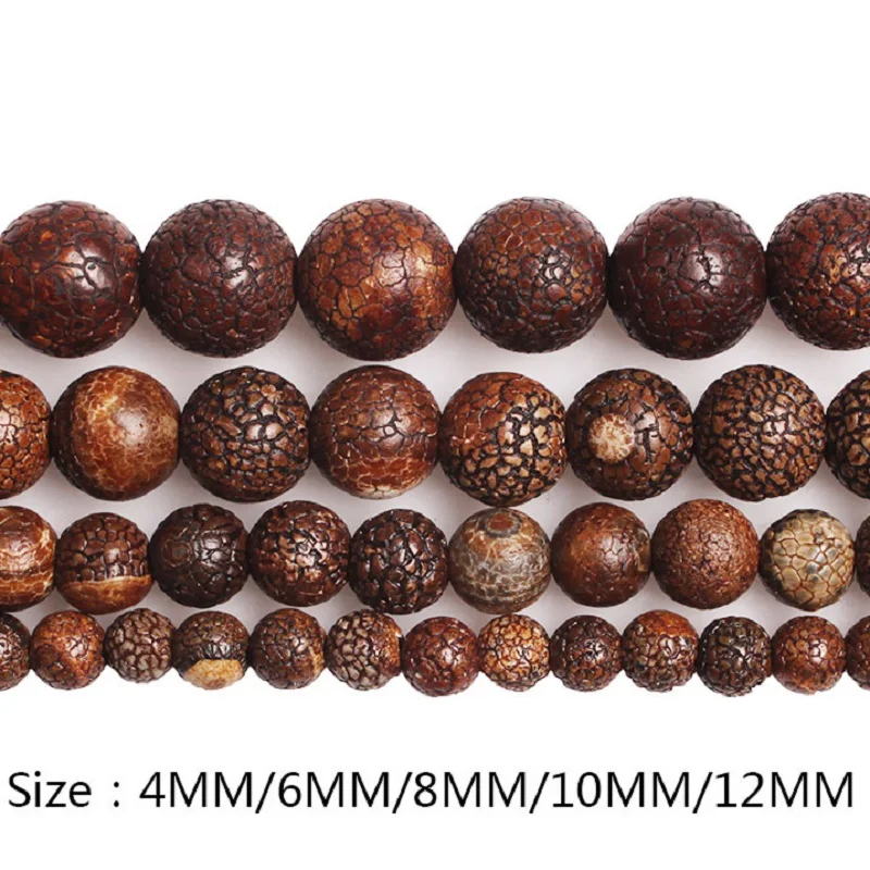 

Natural Stone Beads Coffee Fossils Round Weathered Matte Beads 6 8 10 12mm Fit Diy Bead For Jewelry Making Free Shipping