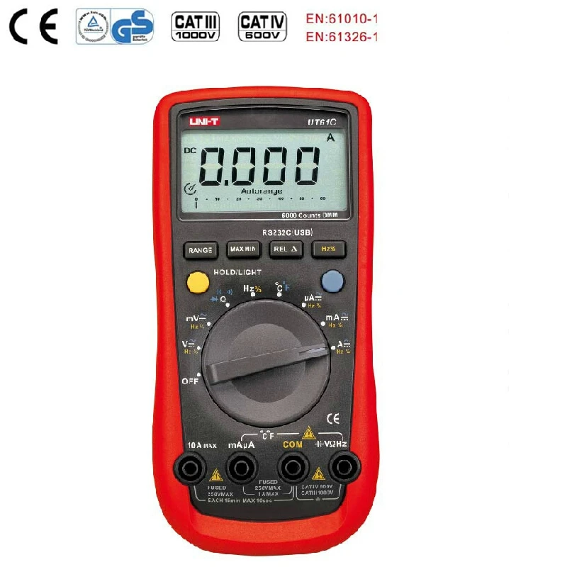 

UNI T UT61C Digital Multimeter AC DC 5999 Count Multi meter Analog Voltage Temperature Tester RS232/USB interface LCD Backlight