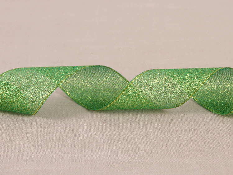 

(25 Yards/lot) (38mm) Metallic Green Color Ribbon/ Glitter Christmas and Birthday Gifts Packaging Decoration Ribbons