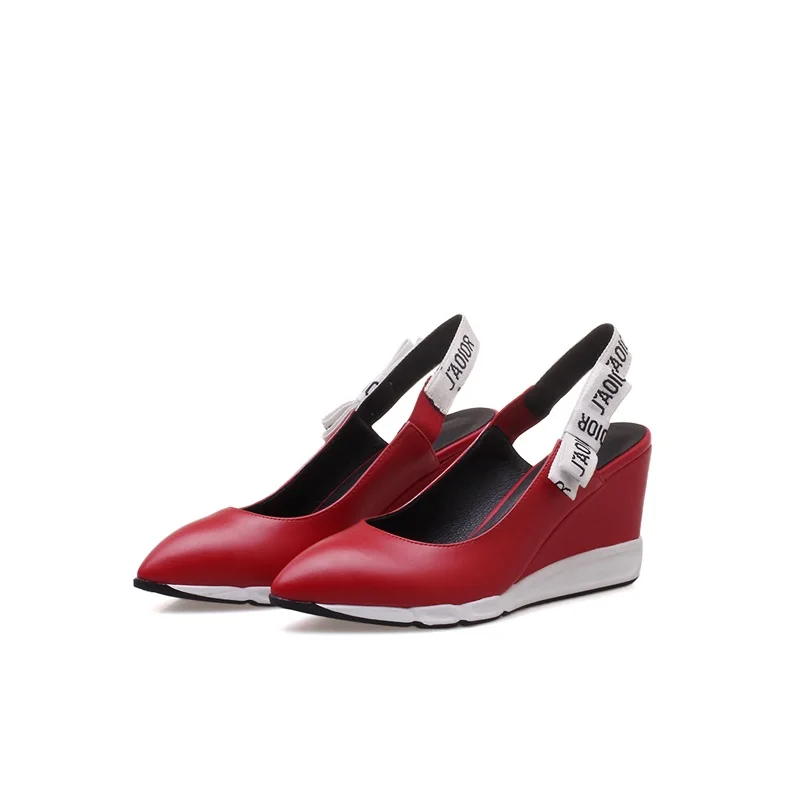 red EGONERY/Женская обувь; Новинка; острый мысок; туфли с эластичными лентами на очень высоком каблуке, на танкетке, на платформе, с бантом красного и черного цветов для ношения на улице, повседневные женские туфли-лодочки - Цвет: red