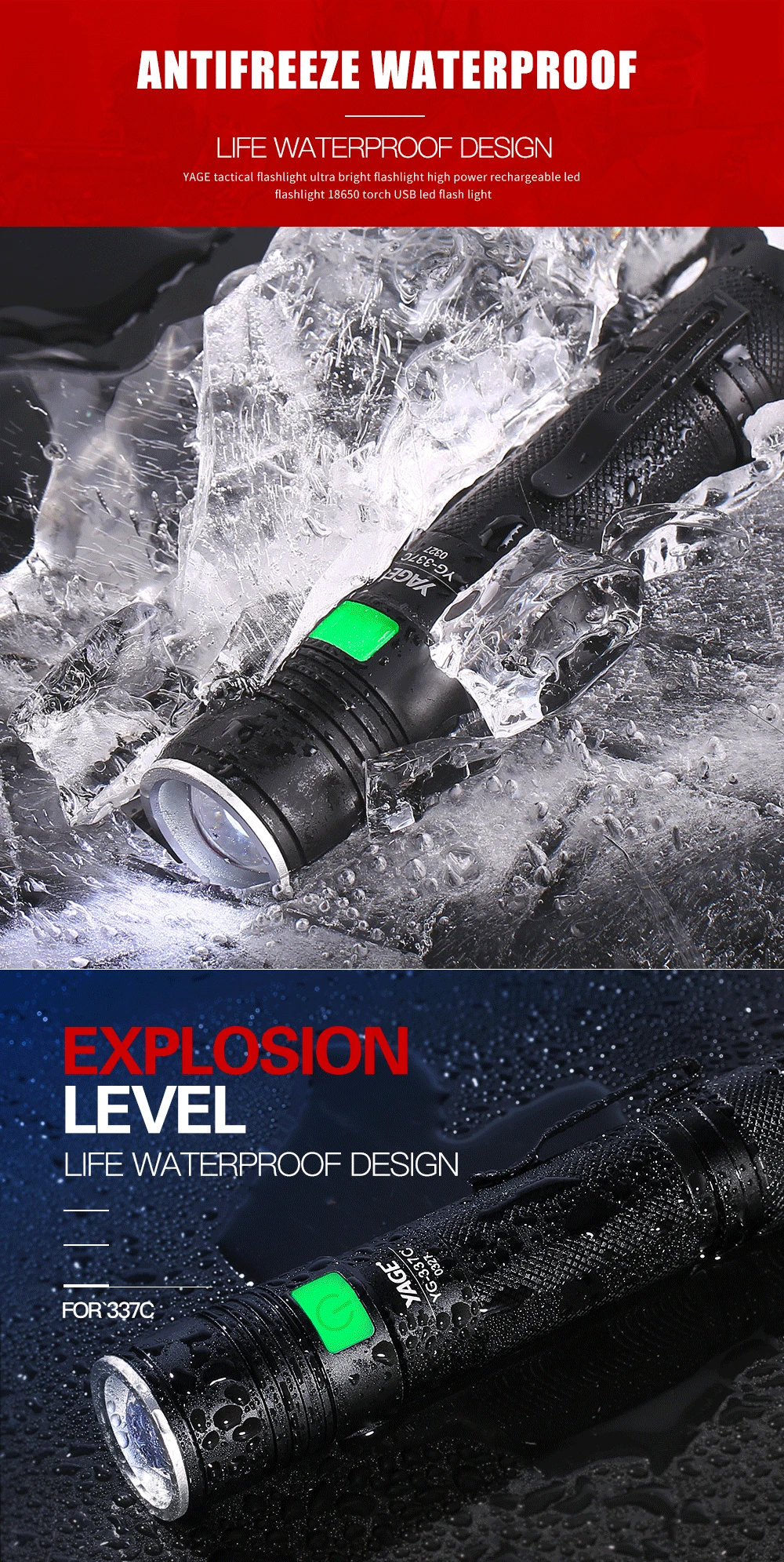 YAGE 337C XM-L Q5 3800LM Алюминий Водонепроницаемый Масштабируемые CREE светодиодный фонарик факел свет для 18650 Батарея(не) USB 5 режимов