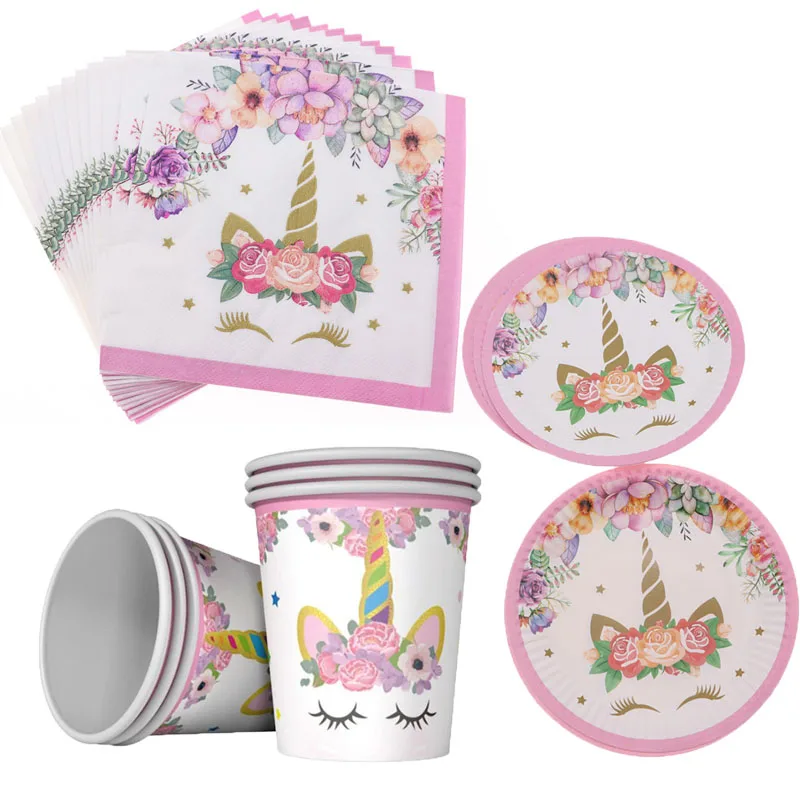Unicorn40pcs 40 шт./лот одноразовая посуда чашки пластины салфетки мерцание и Блеск День рождения Свадебные украшения принадлежности для детского душа - Цвет: Unicorn40pcs