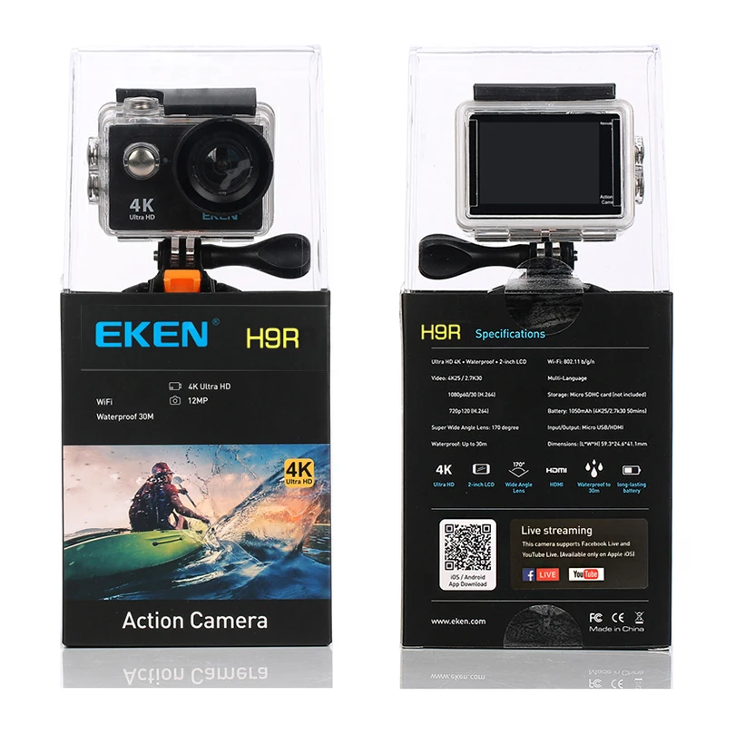 Eken H9/H9R экшн Камера 4K 30FPS со сверхвысоким разрешением Ultra HD, Wi-Fi, 2,0 170D подводный Водонепроницаемый шлема видео Камера s go Спортивная камера extreme pro