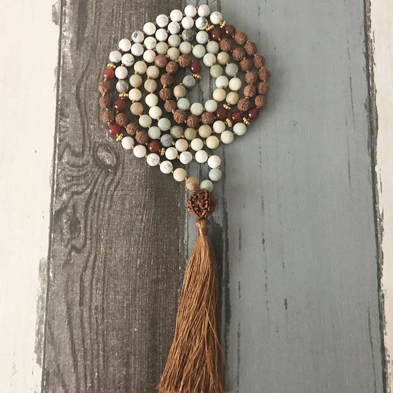 Уникальное ожерелье с камнями цепочка из бисера Howlite Amazonite Carnelian 108 Mala Молитвенное