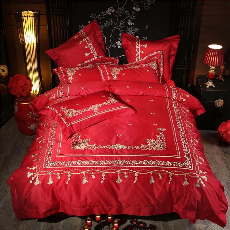 120S роскошный комплект постельного белья из египетского хлопка с вышивкой 4/6 шт.