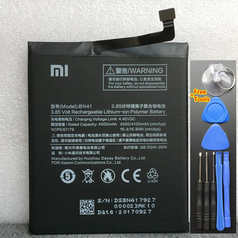 Для Xiaomi Redmi Note 4 аккумулятор BN41 4100 мАч для Xiaomi Redmi Note 4X батарея MTK Mediatek X20 Замена+ Инструменты