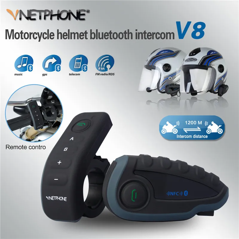 Bluetooth гарнитура мотоциклетная с поддержкой NFC 2 V8 и пультом ДУ|bt interphone|motorcycle bluetoothv8