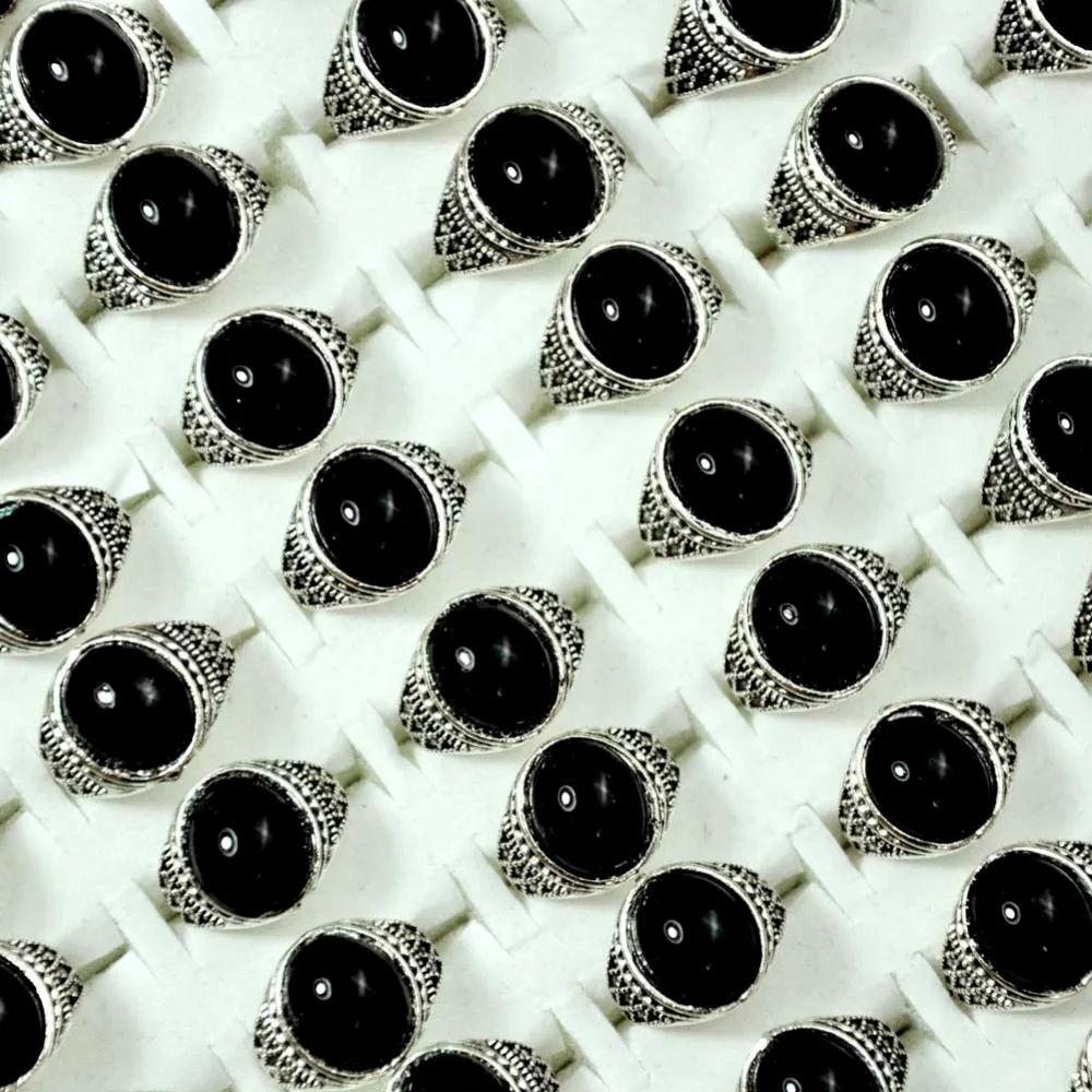 10pcs Vintage Black Stone Rings for Kids - Boys & Girls Jewelry Bulk Lot LR4069 image 3
