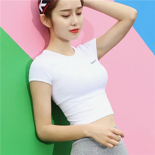 УГ сухой стрейч Лоскутная Slim Fit Йога Топы корректирующие для женщин Спортивная футболка спортивные майки Фитнес рубашка тренер бег футболк - Цвет: Белый