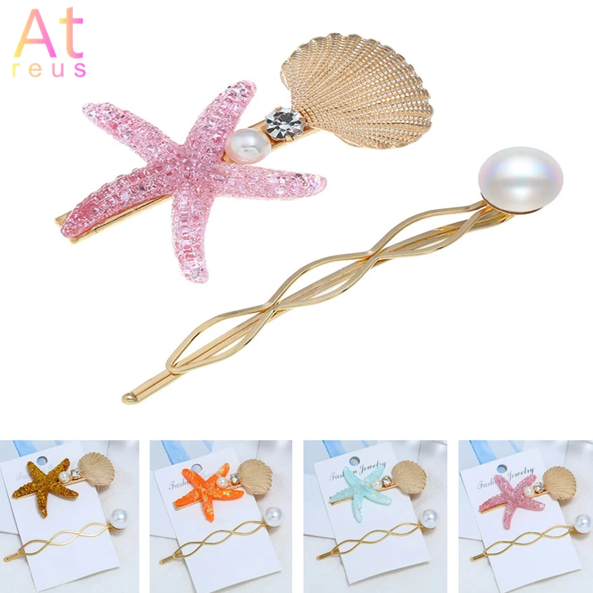 2 шт./компл. большой блеск заколки в виде морской звезды набор металлический