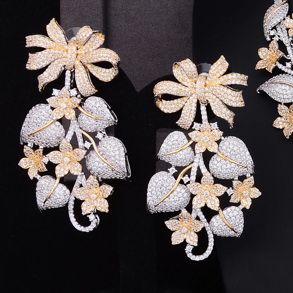 GODKI Роскошный цветок тыквы фианит серьги ожерелье набор Дубай ювелирные наборы