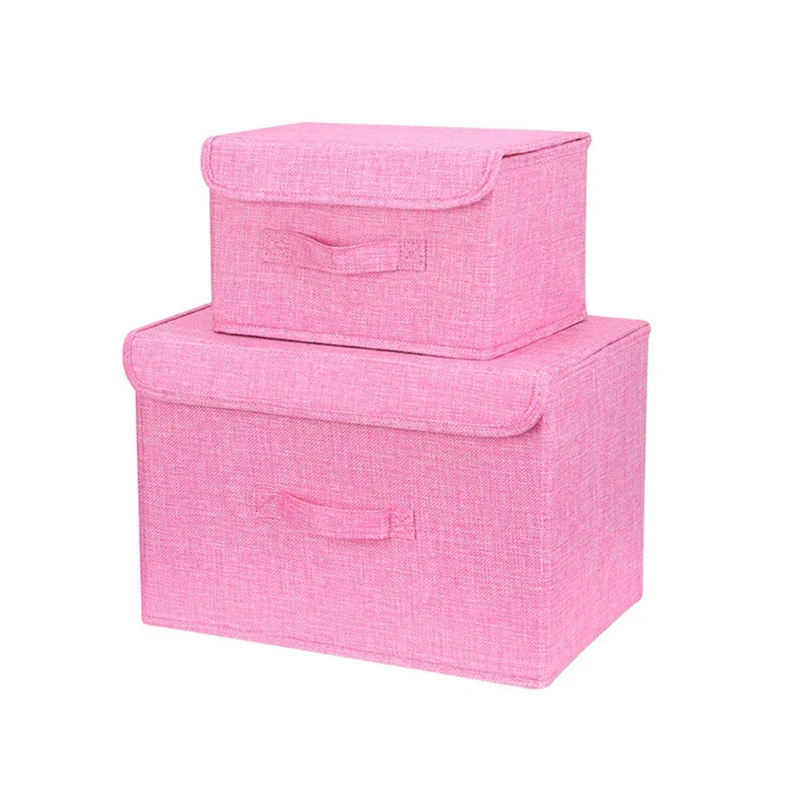 Pink Коробка для хранения одежды из хлопка и льна, органайзер для одежды, контейнер с крышкой, нижнее белье, ручка для бюстгальтера, складной чехол для дома - Цвет: Pink