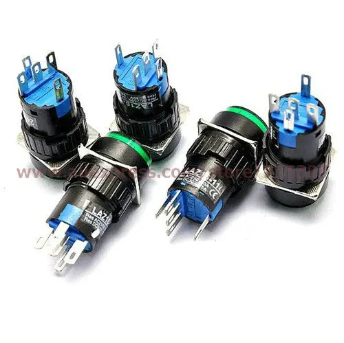 PHISCALE 10 шт. зеленые кнопочные выключатели SPST LAZ16 самозапирающиеся круглые 16 мм 5