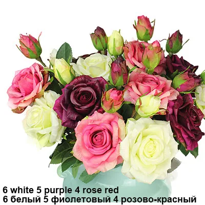 6white5purple4rosred Настоящий букет розы с латексным покрытием, шелковые цветы для дома/свадьбы/Вечеринки, Декоративные искусственные цветы - Цвет: 6white5purple4rosred