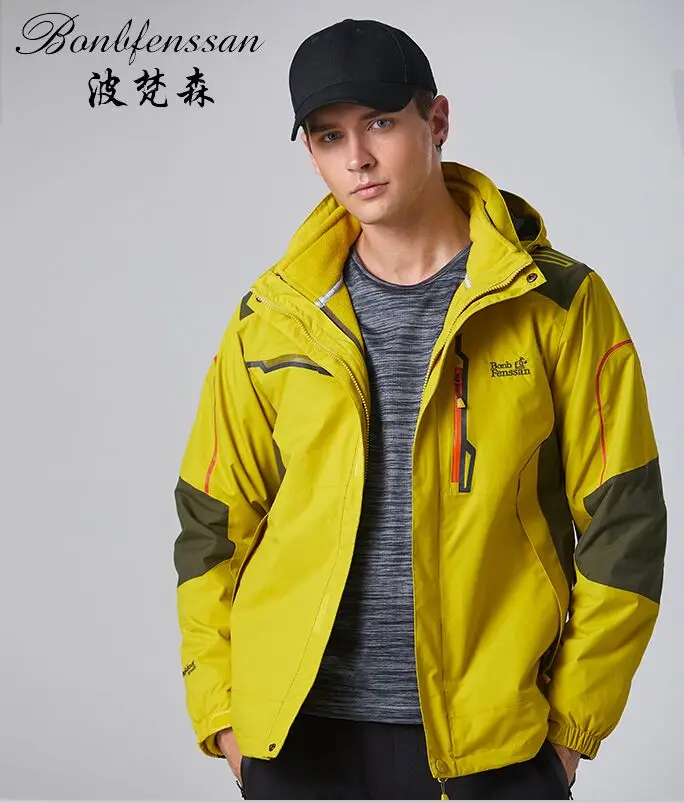 yellow jacket hiking Мужская зимняя флисовая куртка 3 в 1, комплект из 2 предметов, уличная куртка, теплая водонепроницаемая ветрозащитная уличная спортивная походная куртка L1808A - Цвет: yellow jacket hiking