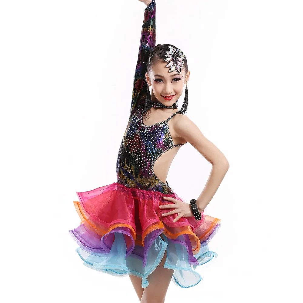 Новинка ограниченное количество платье для латинских танцев с блестками девочек