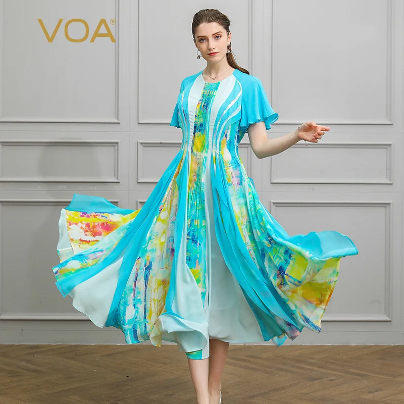 Voa шёлковый длинный вечерние платья для женщин Boho Летние Плиссированные Платья с