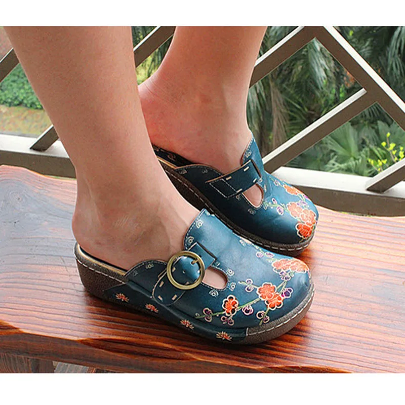 2019 summer new leather cowhide thick bottom flat sandals national candy color ladies home sponge cake slippers | Обувь