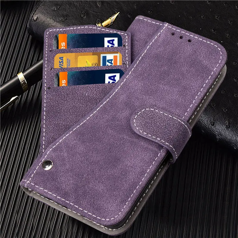 Purple Кожаная сумка для samsung S10, S10e, S9, S8 plus, S7, Note 10, 9, 8, чехол-кошелек, матовая откидная крышка для iPhone 11 Pro, XS Max, X, XR, 7, 6s - Цвет: Purple