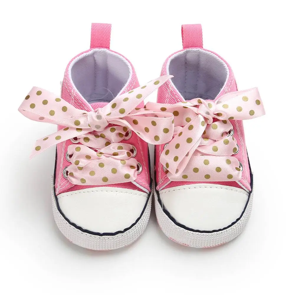 Pink Polka Dot 25 цветов; обувь для новорожденных; коллекция года; сезон лето; обувь для малышей; парусиновые на мягкой подошве; нескользящая обувь для мальчиков и девочек - Цвет: Pink Polka Dot