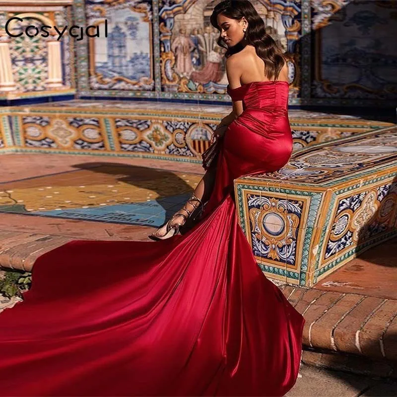 COSYGAL 2019 женское длинное вечернее платье без бретелек сексуальное красное в пол