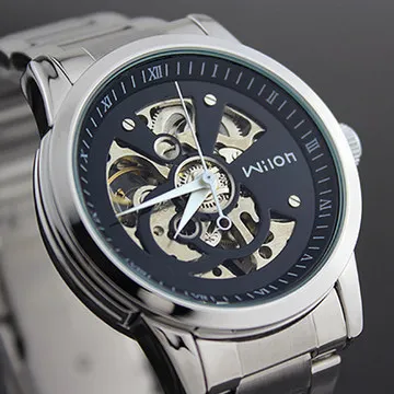

Fashion Wilon Brand Men Fashion Mechanical Watches Self Winding Full Steel Dress Clock Skeleton Business Relojes