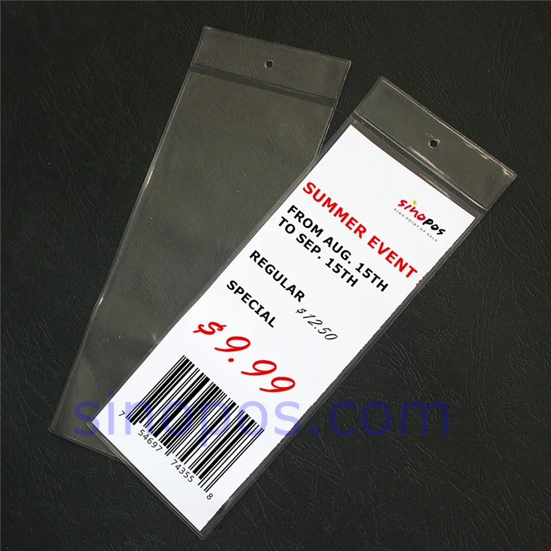 Виниловый чехол для офисного билета 82x212 мм подвесное отверстие ценник конверт