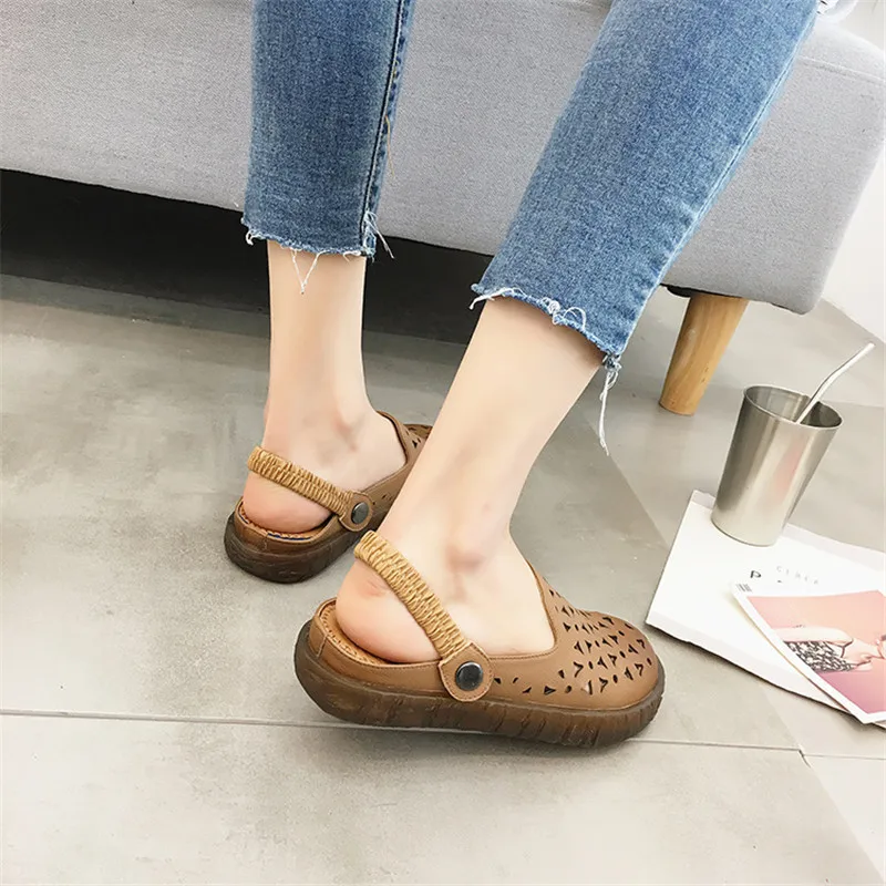 

DRFARGO Shoes Women Summer Flat Sandal Breathable Mesh Shoes Genuine Leather Black Shoe Cutout Handmake Soft Slip on Shoes 8718