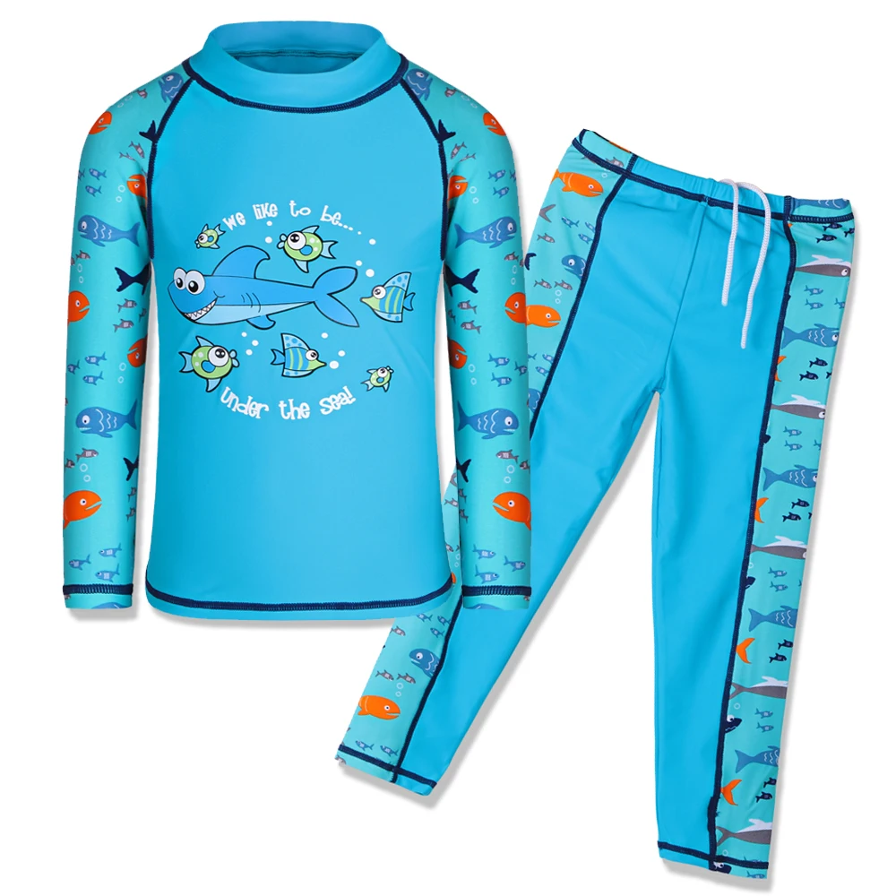 

BAOHULU Long Sleeve Rash Guards Shark Boys Swimsuit 2Pcs Set UPF50+ UV Girls Clothes Sunblock Swimming Suit for 3-12Y Kids