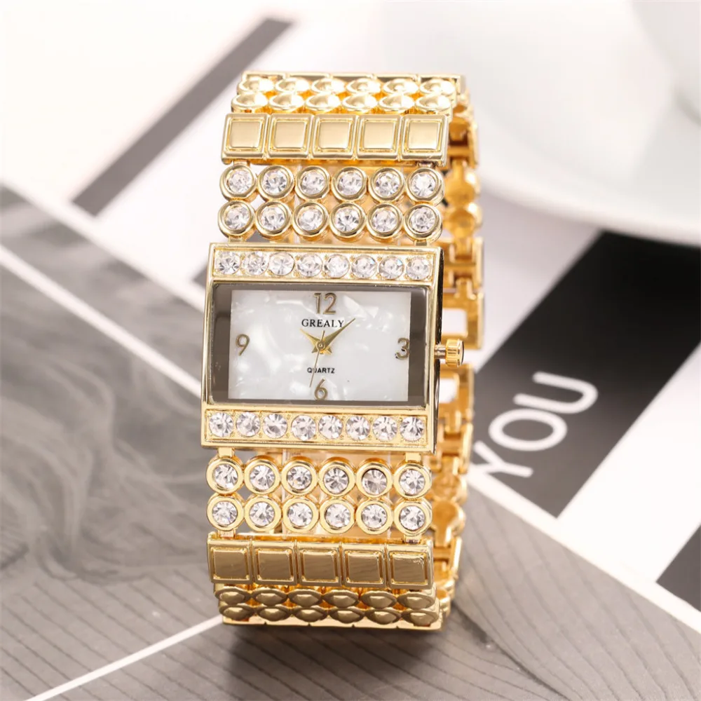Luxury Ladies Metal Quartz Stainless Belt Rectangle Dial With Diamond Women Watch Rhinestone Watch Bracelet Watches Hours clock