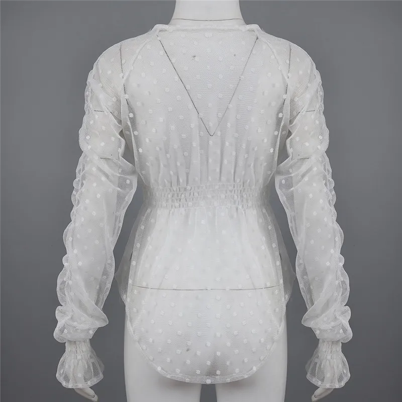 Женская блузка с буфами на рукавах повседневные свободные Прозрачные топы в