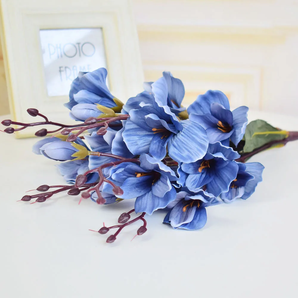 A blue Шелк Юлан Магнолия букет искусственных цветов для свадьбы домашний стол Гостиная украшения красный синий белый фиолетовый поддельные цветы - Цвет: A blue