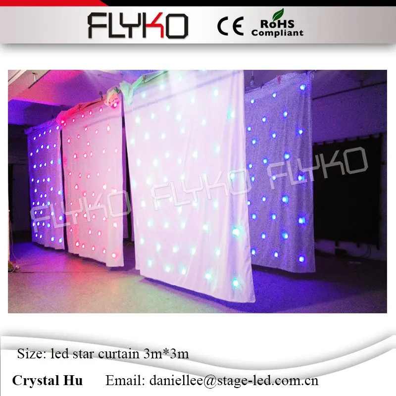 Flyko хорошее качество led звезда занавес Белый фон для свадебного украшения с