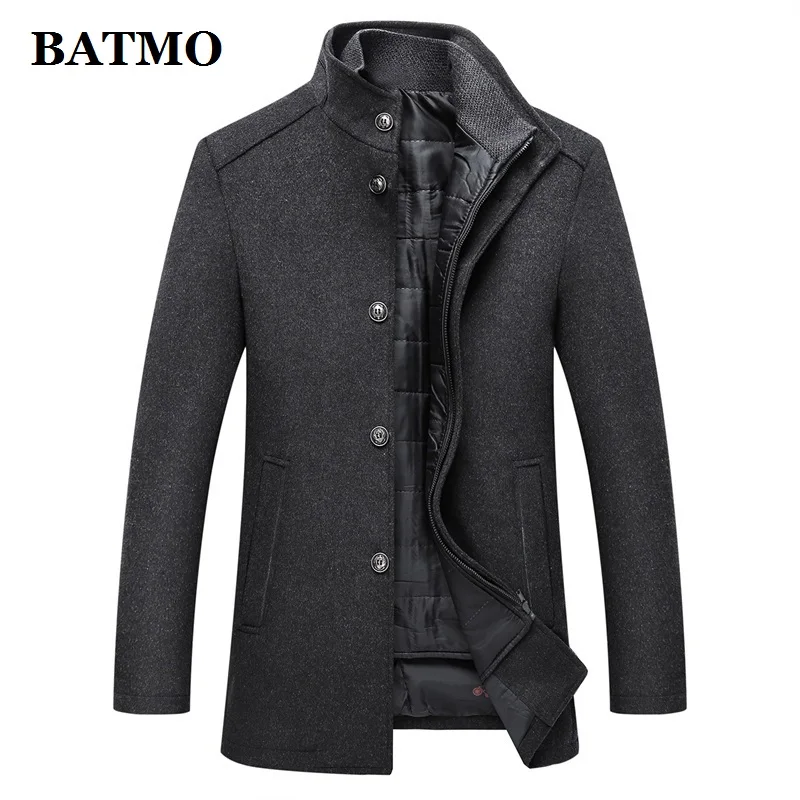 BATMO 2019 new arrival winter high quality wool thicked trench coat men,men's winter grey jackets,plus-size M-XXXL,AL01