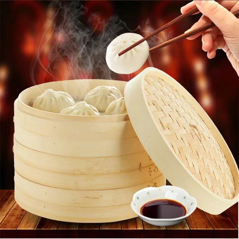 Прочная кухонная утварь 2 яруса здоровый бамбук Пароварка Dim Sum корзина рисовая сумма паста плита набор с крышкой китайская кухонная посуда